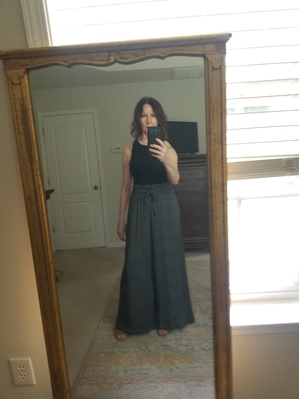 Zara Black with White polka dots, Wide Leg Pants with Tie Waist